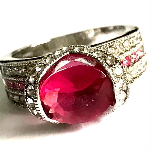Pink Cubic Zirconia Art Deco Cocktail Ring Size 8 Statement Silver Plated - Picture 7 of 16